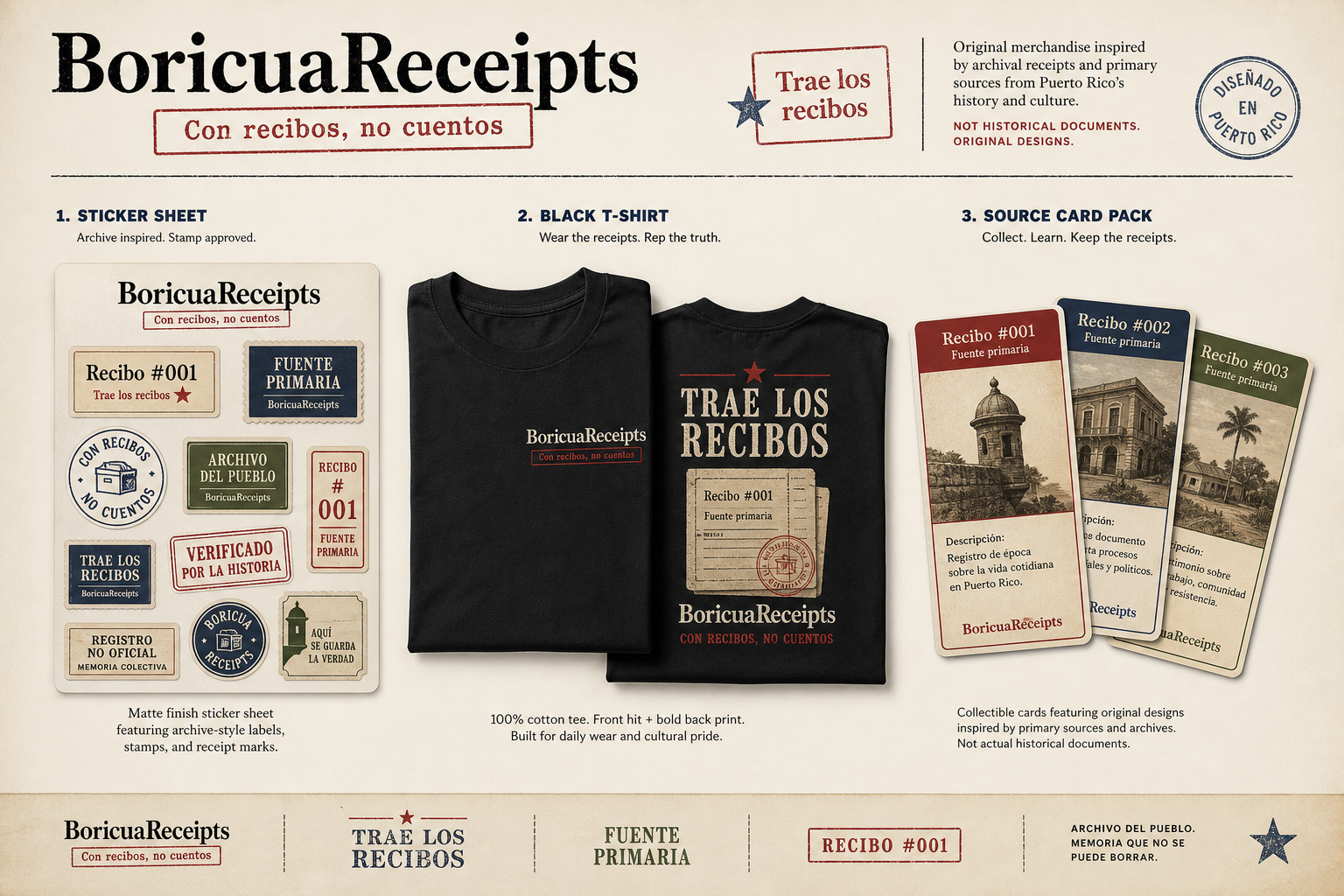 BoricuaReceipts product mockups